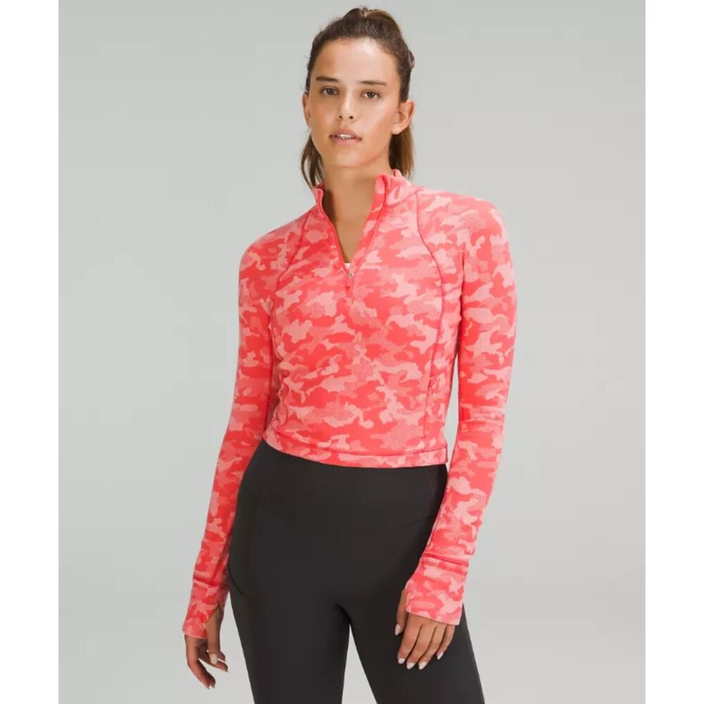 Lululemon It’s Rulu Run Cropped Half Zip Heritage Camo Jacquard Pink- 6